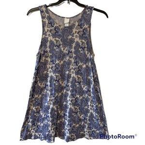H&M Women's Sleeveless Paisley Viscose Jersey A Line Mini Dress Blue Beige Small